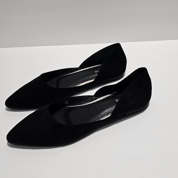 Black Meeshine Womens Pointed Toe Ballet Flats Comfort Suede Slip On Flats - Picture 4 of 7